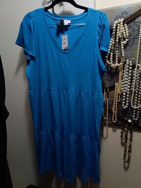 Jcrew NAT Aqua Teal Blue V-Neck Tiered Women's Dress - Size M